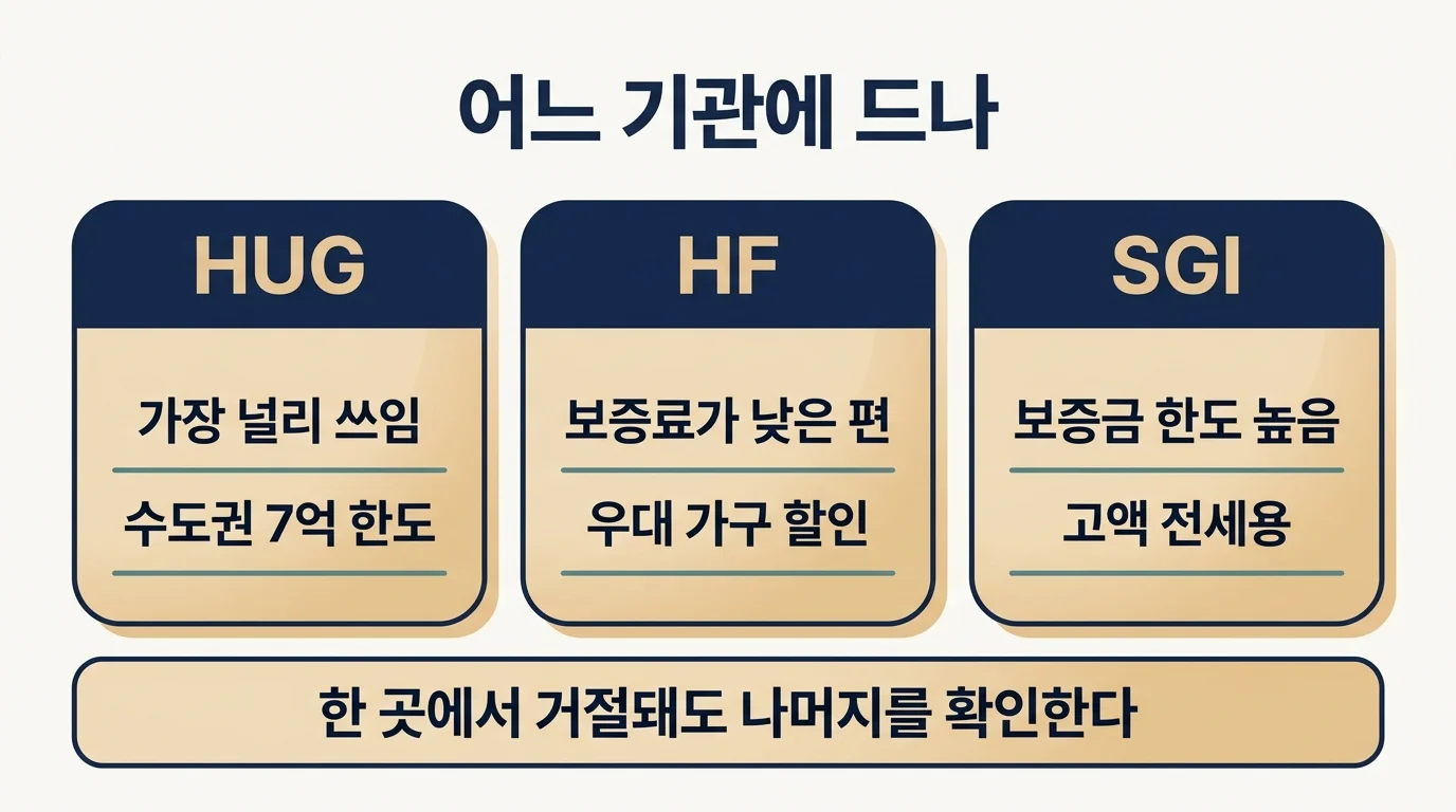 전세보증보험 세 기관의 특징과 선택 순서를 정리한 비교표