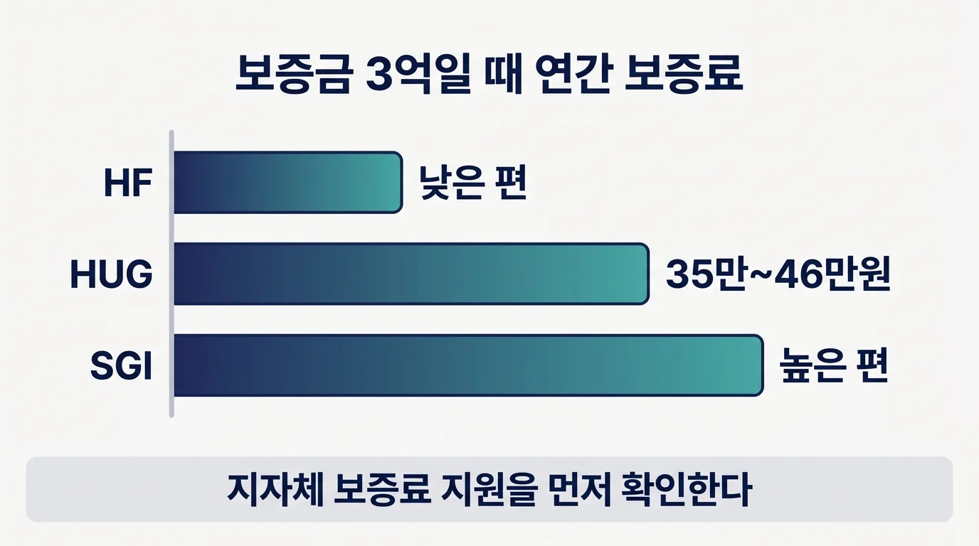 전세보증보험 보증료율 범위와 보증금 3억 기준 연간 비용 막대