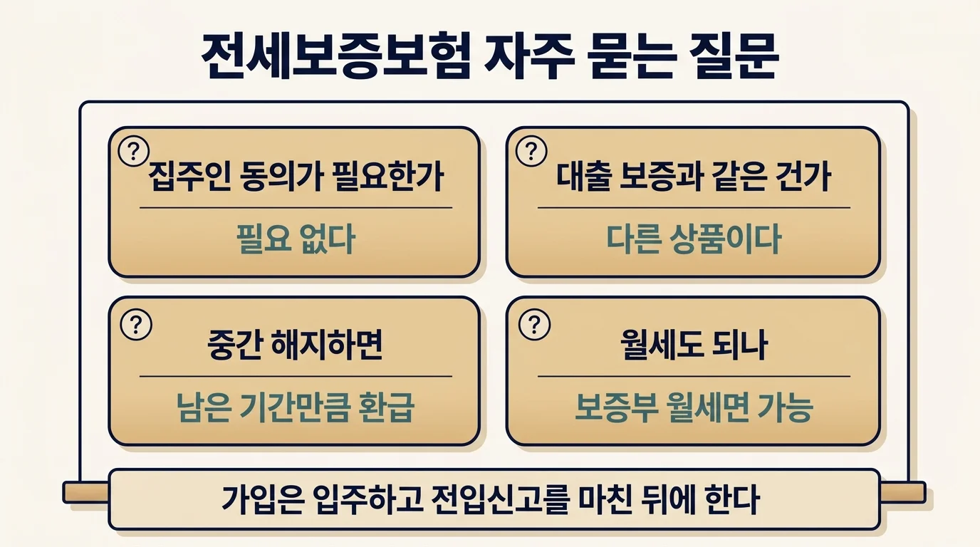 전세보증보험 자주 묻는 질문 네 가지와 핵심 답변 카드형 정리