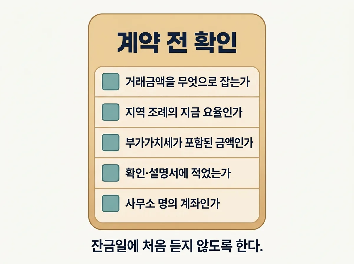 중개보수 관련 계약 전 확인할 다섯 가지 체크리스트 도해