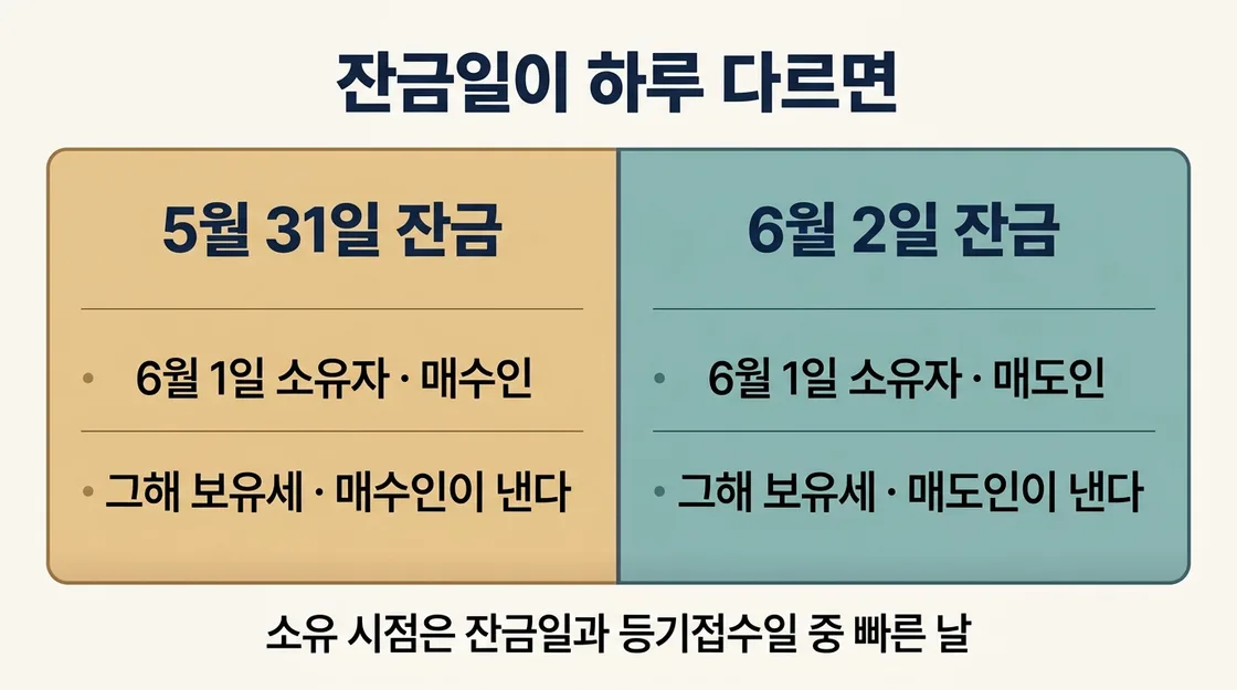 과세기준일 6월 1일을 기준으로 부담자가 갈리는 구조 도해