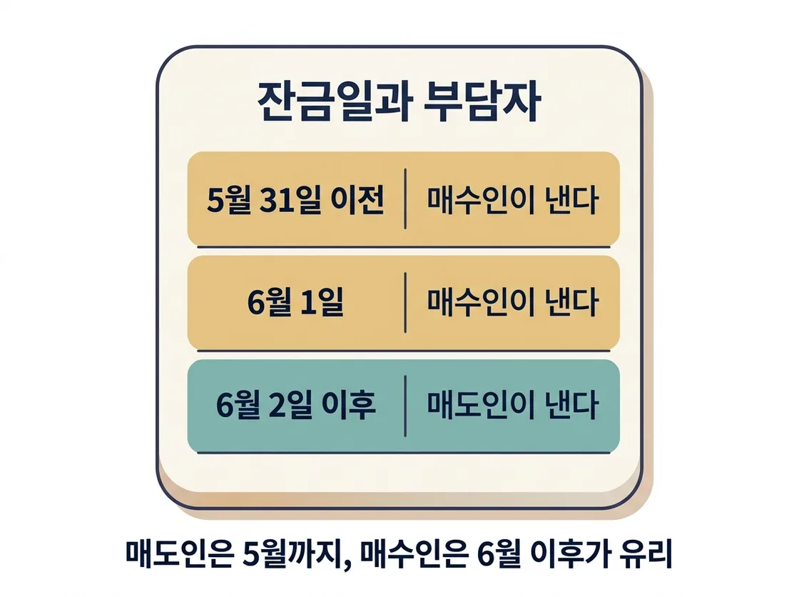 잔금일에 따른 보유세 부담자와 유리한 시기를 정리한 도해