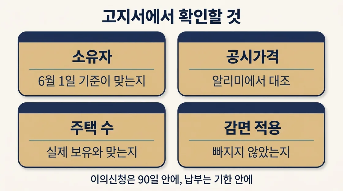 보유세 고지서 확인 항목과 이의신청 절차를 정리한 도해