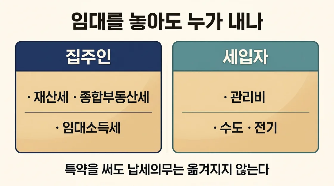 임대 시 보유세와 임대소득세의 부담 주체를 정리한 도해