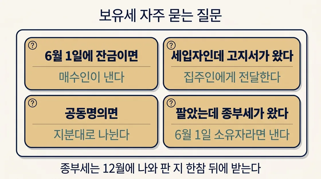 재산세 종부세 관련 자주 묻는 질문 네 가지와 답변 카드 정리
