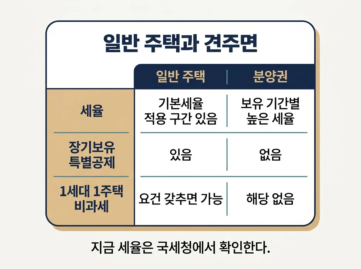 분양권 양도소득세가 일반 주택보다 무거운 구조를 비교한 도해