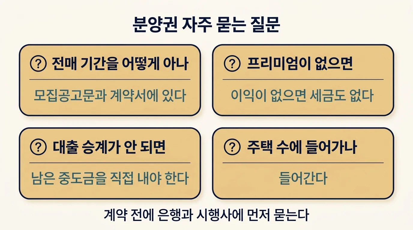분양권 전매 관련 자주 묻는 질문 네 가지와 답변 카드 정리