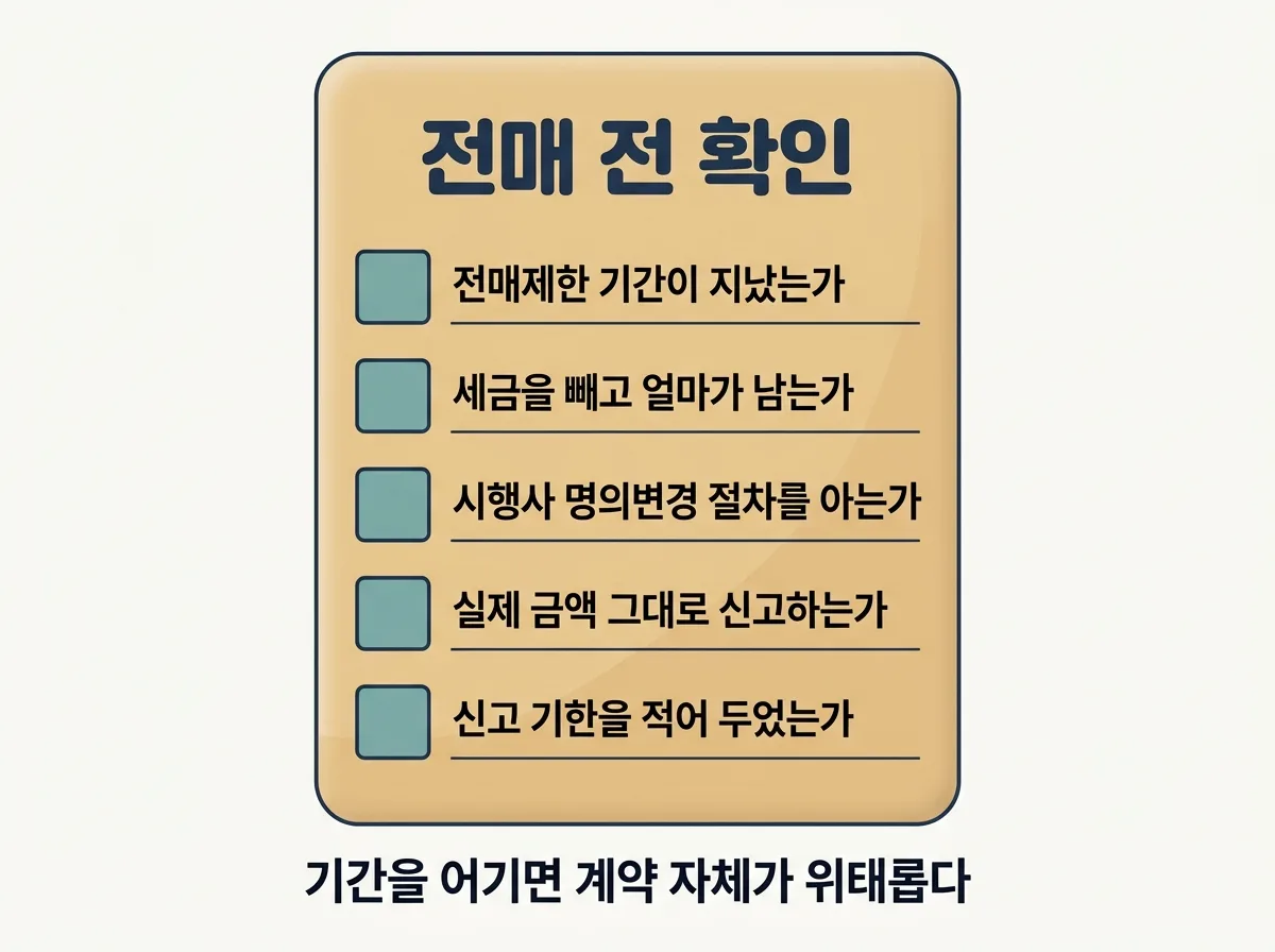 분양권 전매 전 확인할 다섯 가지 체크리스트를 정리한 도해