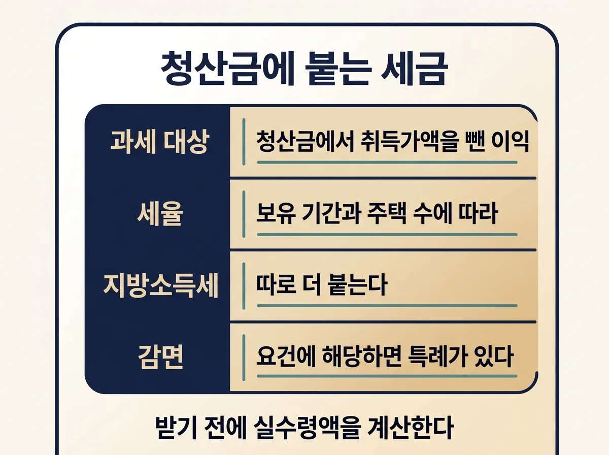 현금청산금에 붙는 양도소득세 구조와 확인할 항목 정리 도해