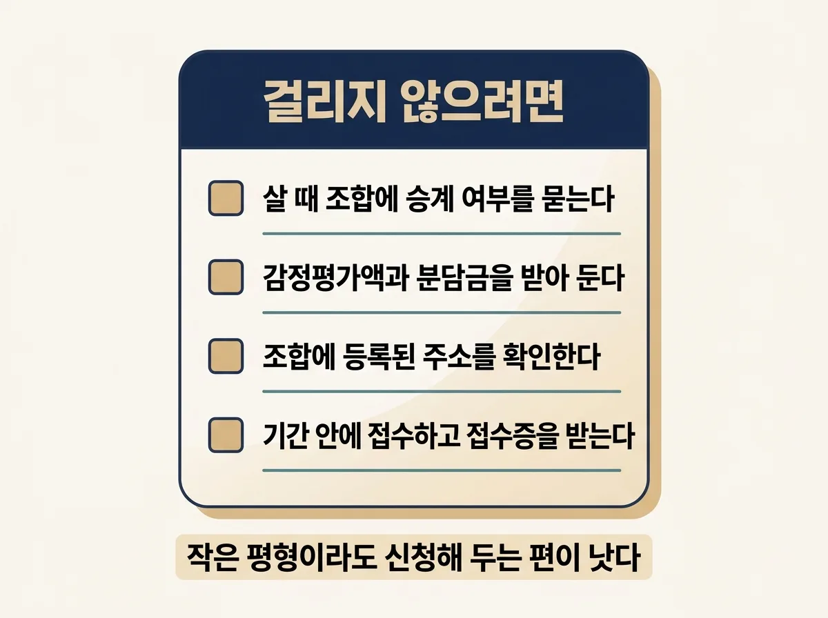 현금청산을 피하기 위해 단계마다 챙겨야 할 일 정리 도해