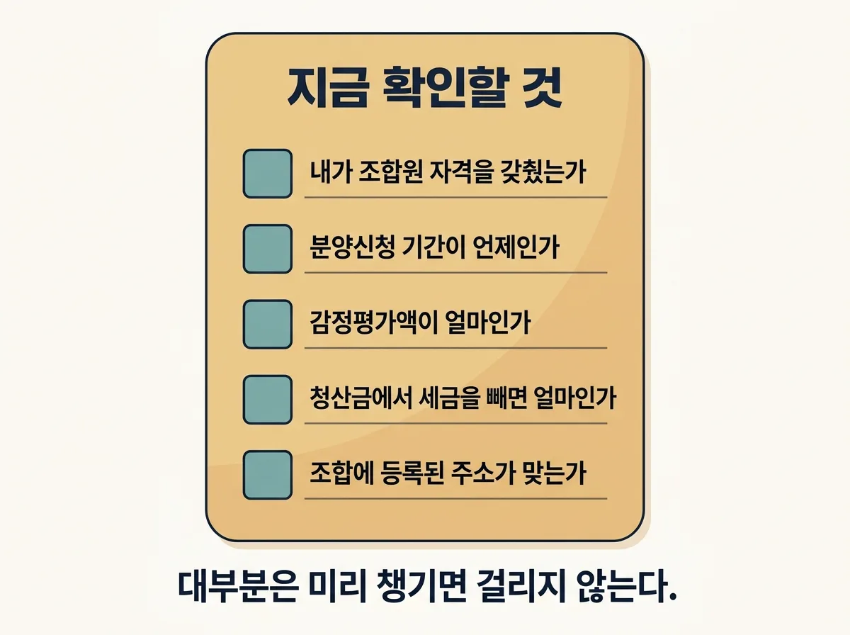 현금청산을 피하려면 확인할 다섯 가지 체크리스트 정리 도해