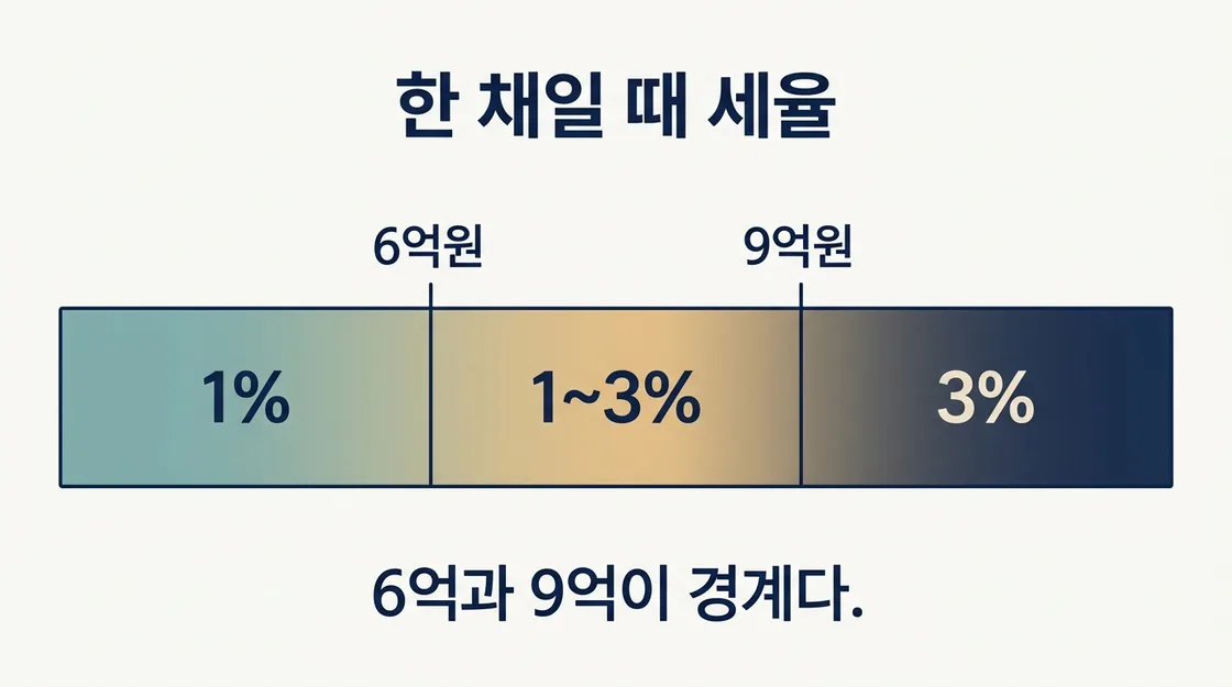 취득가액 구간별 취득세율과 6억·9억 경계를 정리한 도해