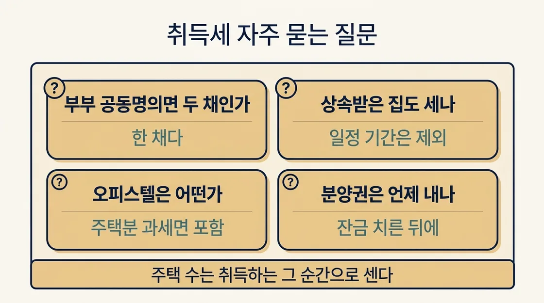 취득세 관련 자주 묻는 질문 네 가지와 핵심 답변 카드 정리