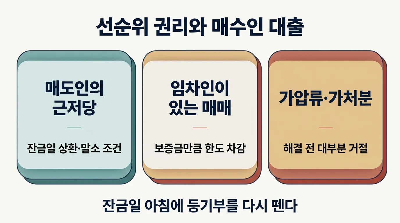 근저당·임차인·가압류 같은 선순위 권리가 매수인 대출 한도에 주는 영향 비교