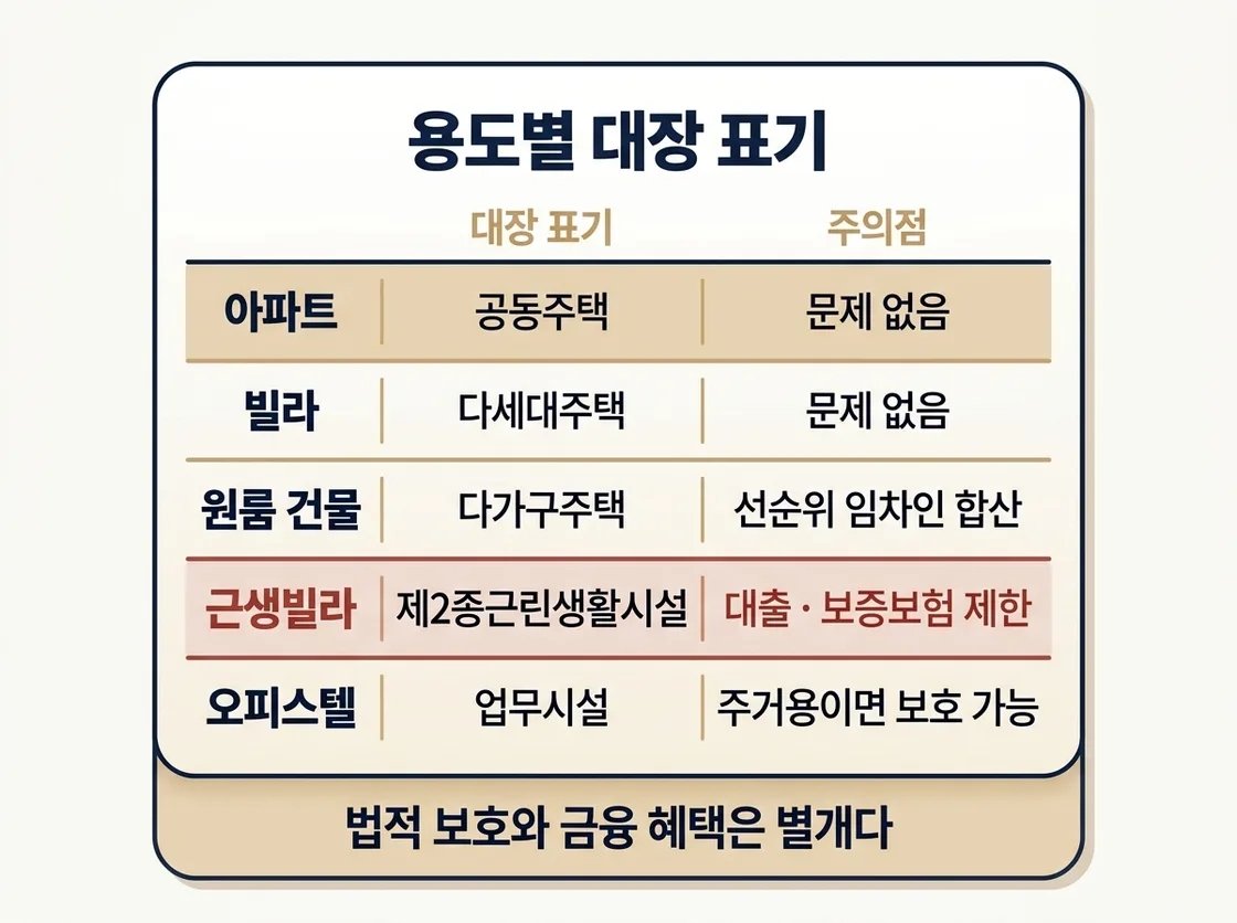 주택 용도별 건축물대장 표기와 대출·보증보험 제한 정리