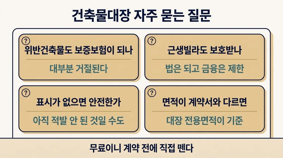 건축물대장 관련 자주 묻는 질문 네 가지와 핵심 답변 카드 정리