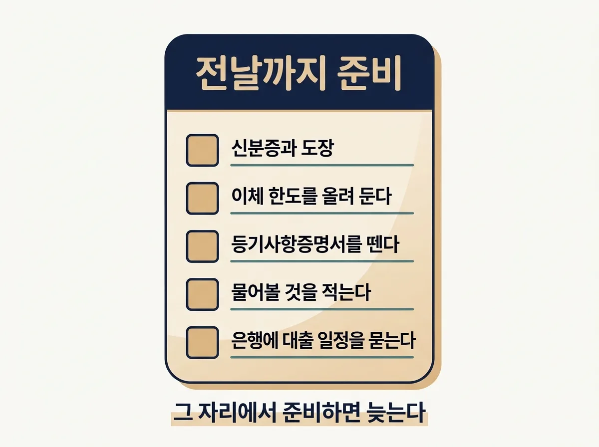계약 당일 전에 미리 준비할 다섯 가지 항목을 정리한 도해