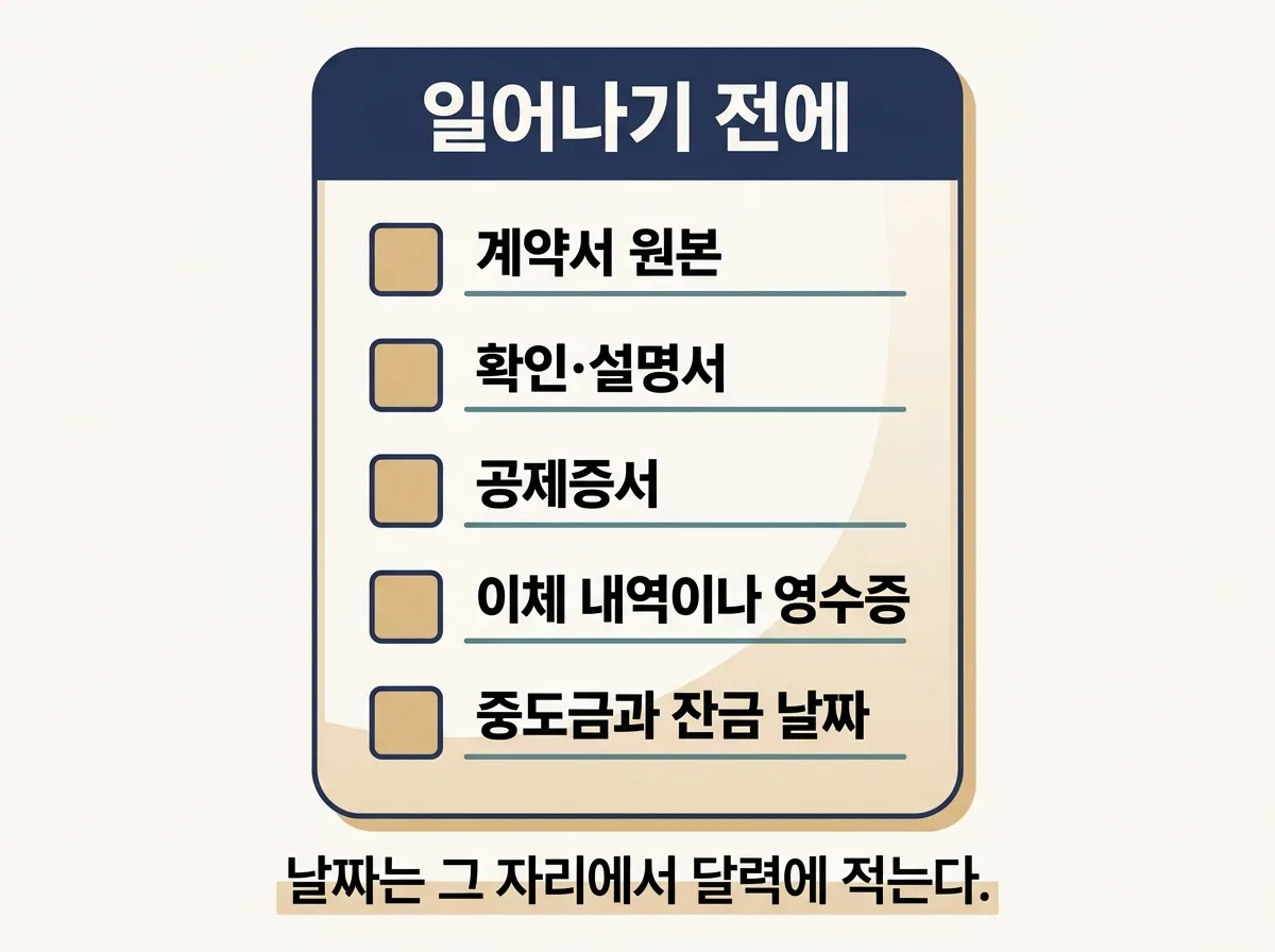 계약 자리를 떠나기 전에 챙길 서류와 다음 일정 정리 도해