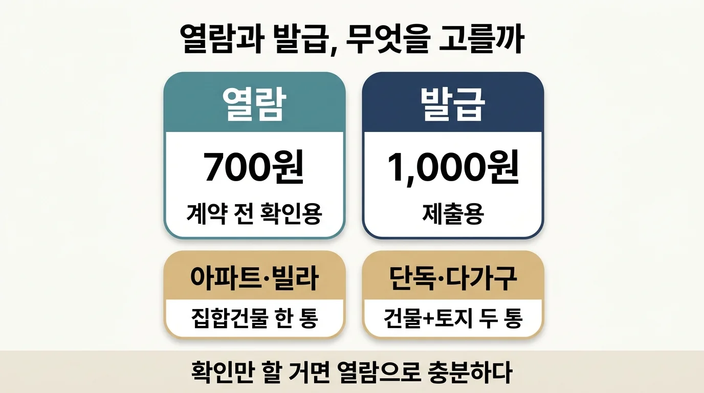 인터넷등기소 열람과 발급 차이 및 주택 유형별 발급 통수 비교