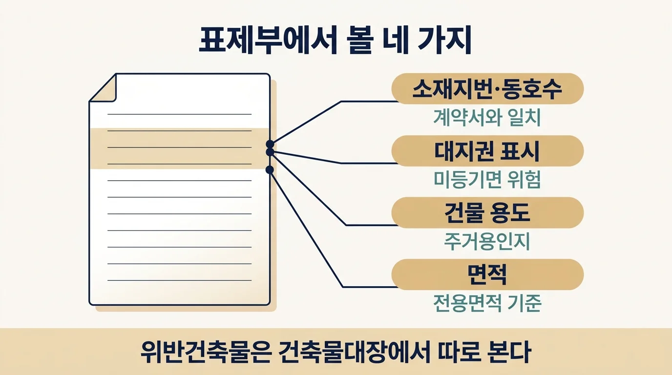 표제부에서 확인할 소재지번 대지권 용도 면적 4가지 항목 정리