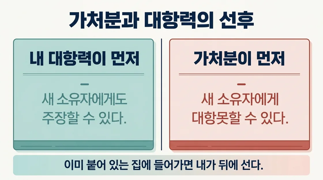 가처분 등기와 대항력의 선후에 따른 결과를 정리한 도해