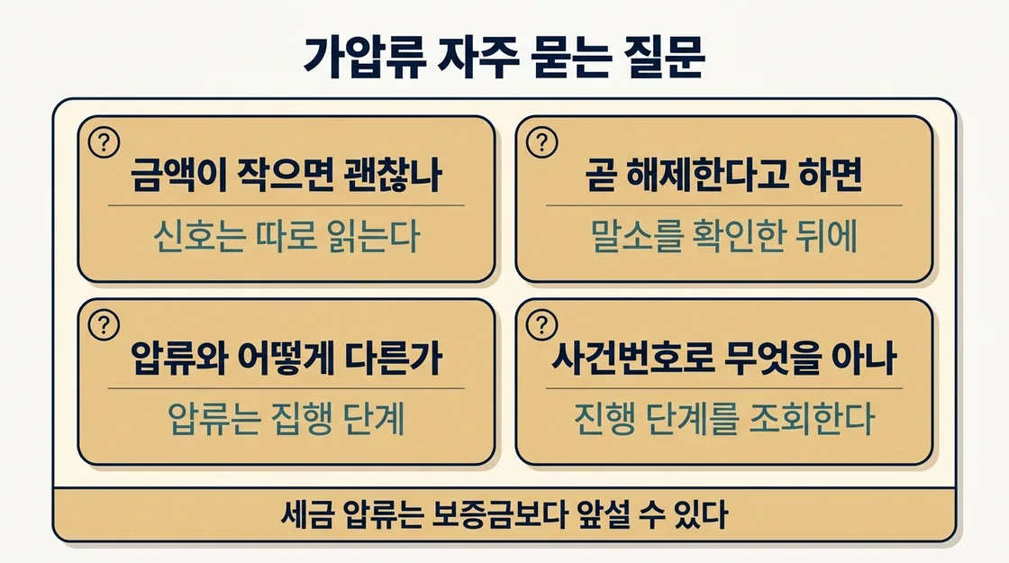 가압류와 가처분 관련 자주 묻는 질문 네 가지와 답변 카드 정리