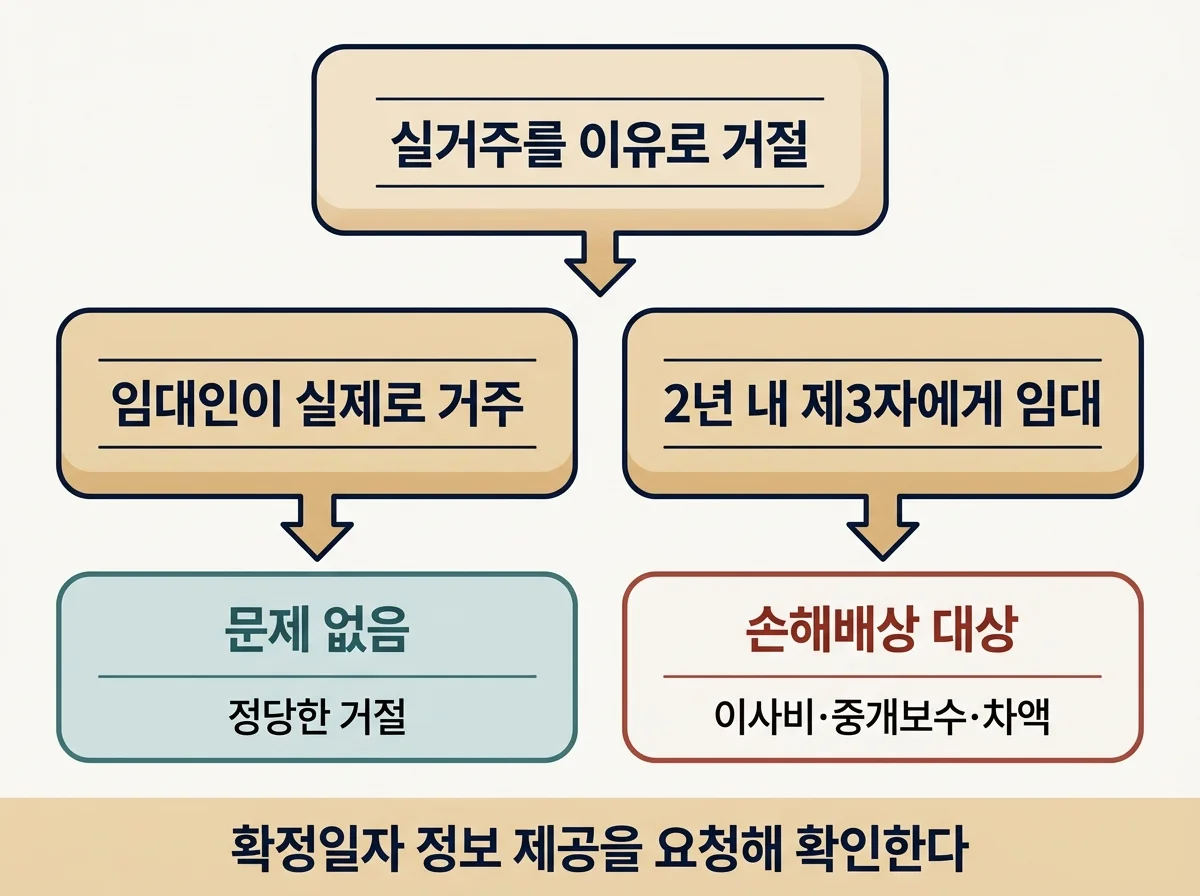 실거주 거절 후 제3자에게 임대했을 때 손해배상으로 가는 흐름도