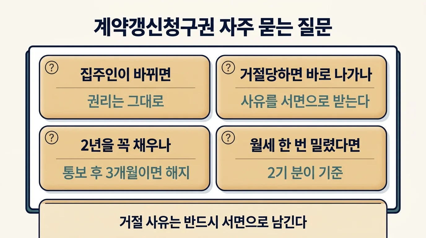 계약갱신청구권 자주 묻는 질문 네 가지와 핵심 답변 카드 정리