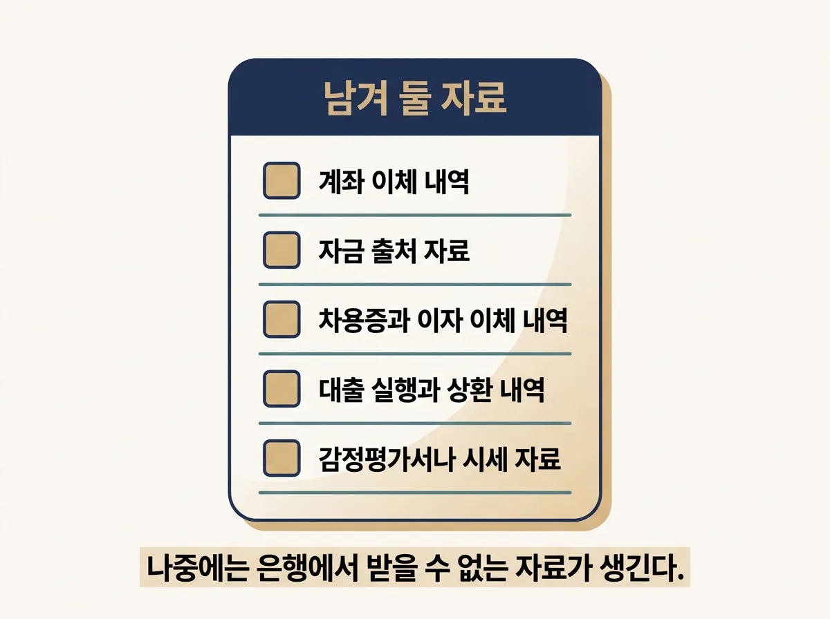 가족 간 거래에서 남겨 두어야 할 다섯 가지 자료를 정리한 도해