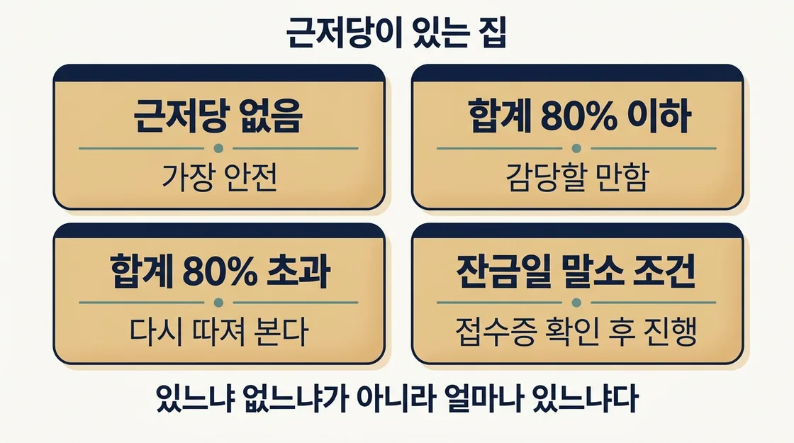 근저당 유무와 금액에 따른 계약 판단 기준을 정리한 표