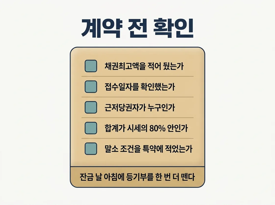 근저당권 확인 전 점검할 다섯 가지 체크리스트를 정리한 도해