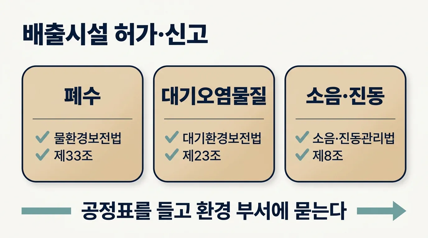 폐수·대기·소음 배출시설별 근거 법령과 허가·신고 확인 순서