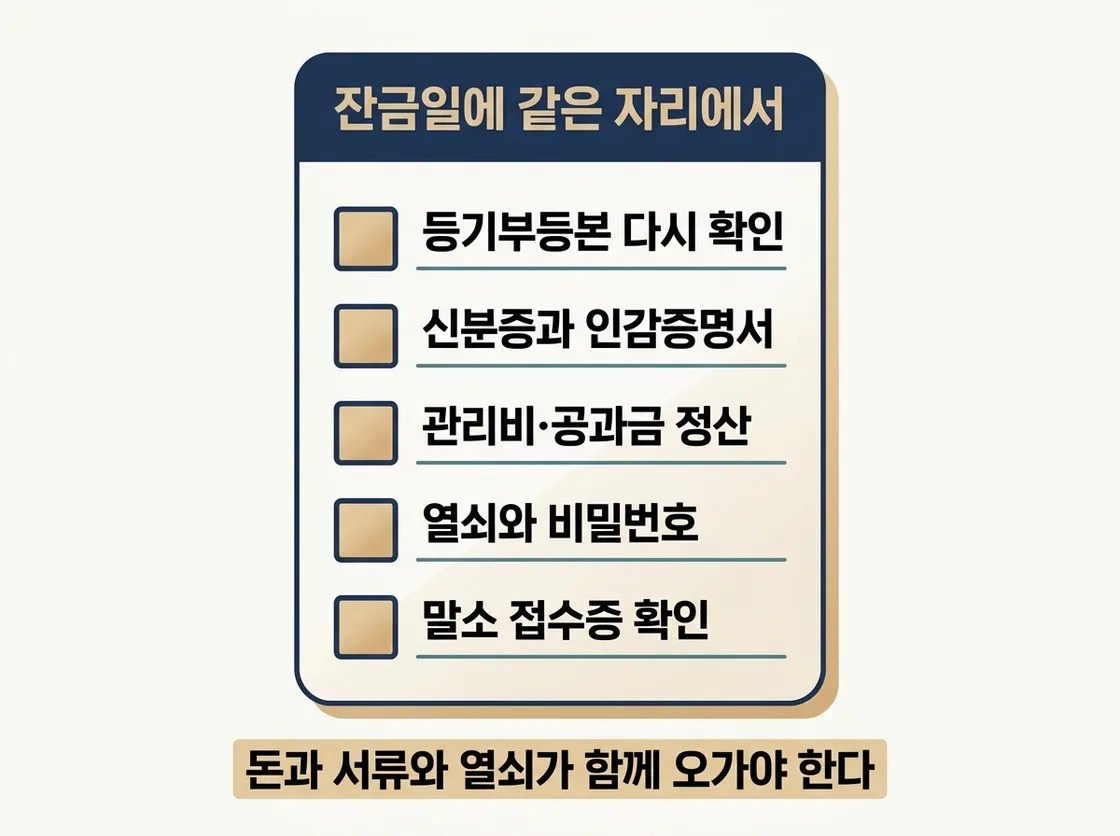 잔금일에 같은 자리에서 확인할 다섯 가지를 정리한 도해
