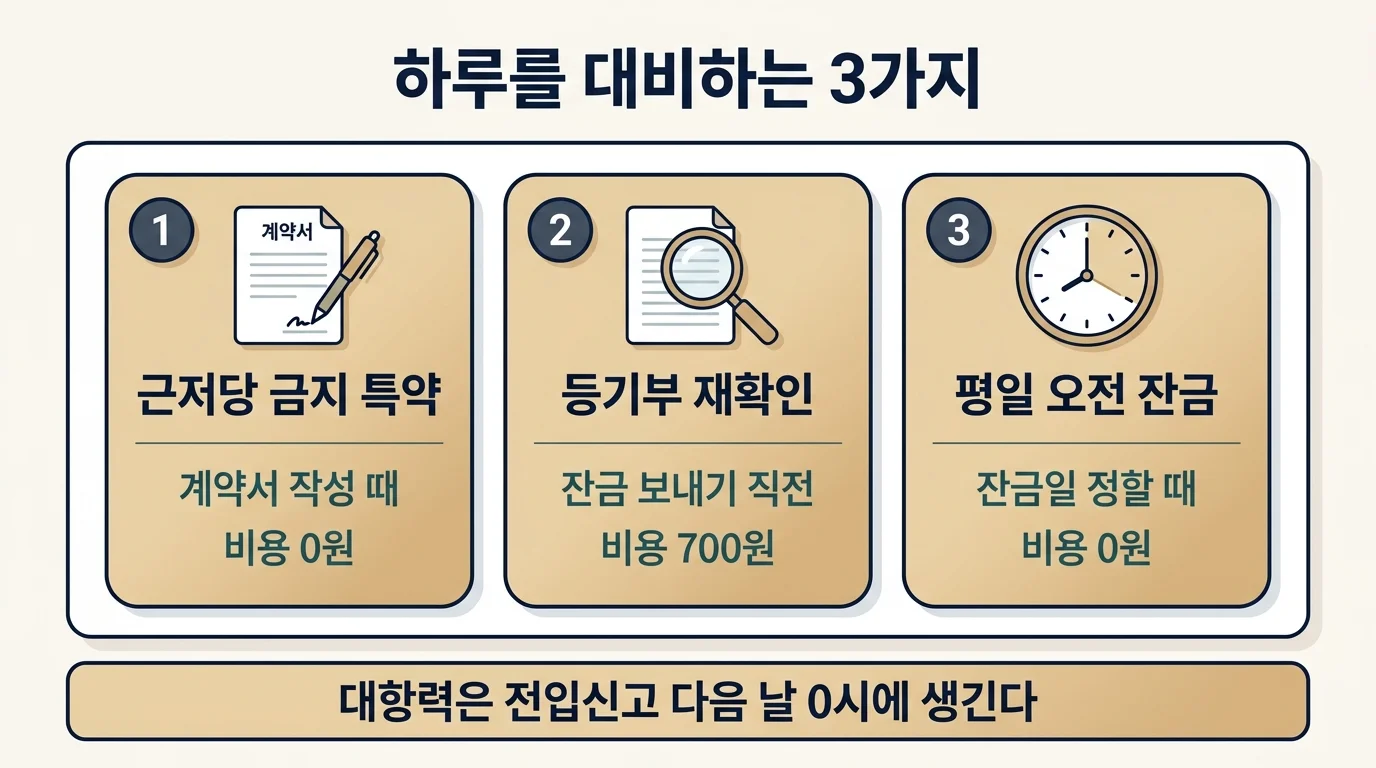 근저당 금지 특약과 잔금 직전 등기부 재확인을 대비한 비교 인포그래픽