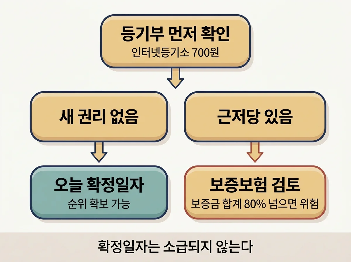 확정일자를 뒤늦게 받을 때 등기부 확인부터 시작하는 판단 흐름도