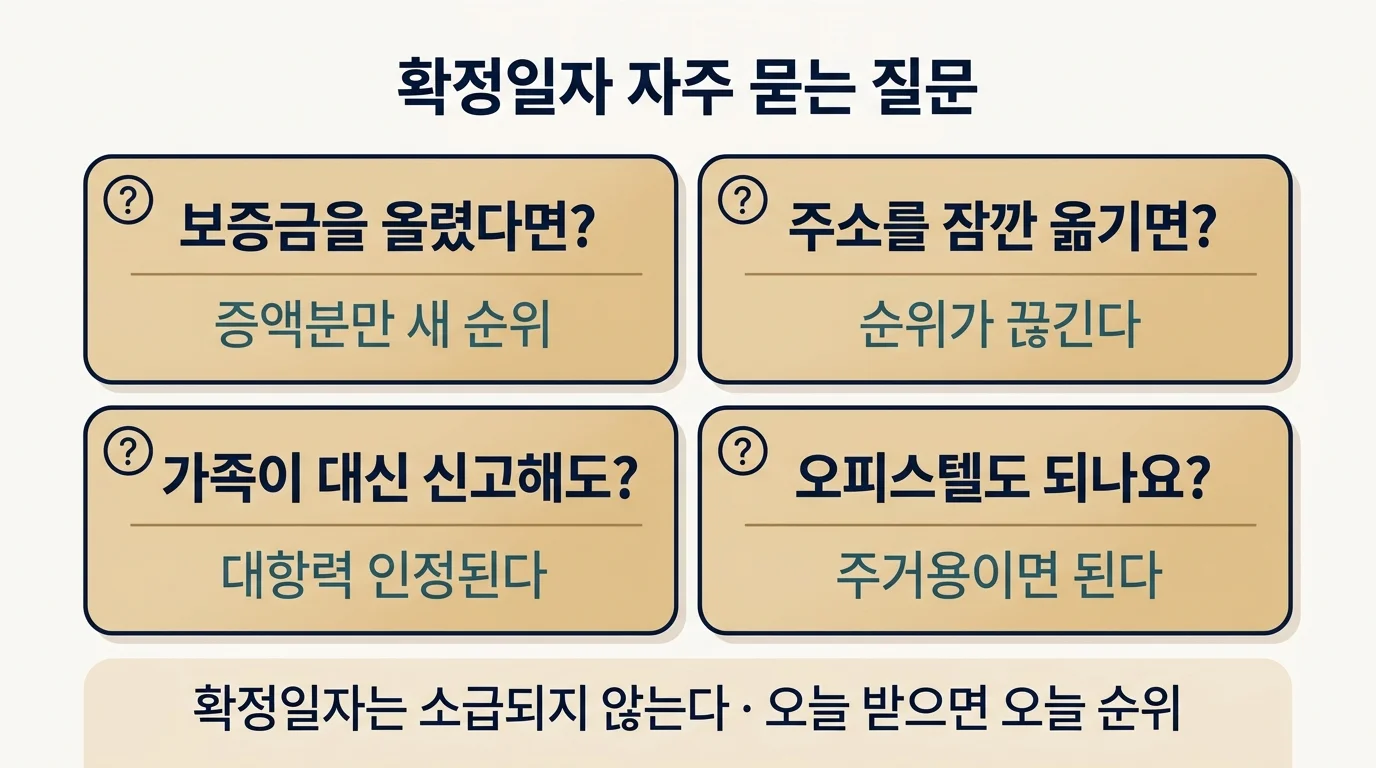 확정일자 관련 자주 묻는 질문 4가지 핵심 답변 카드형 인포그래픽