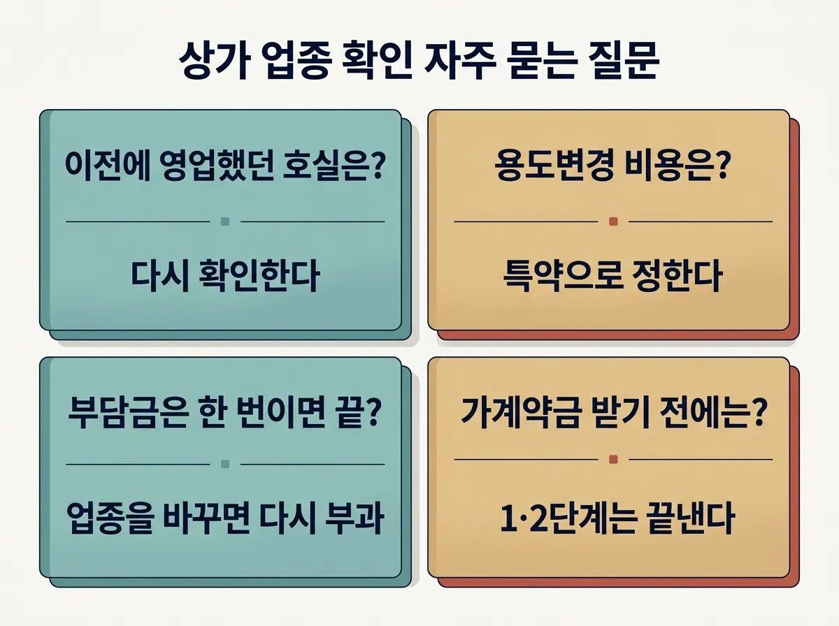 상가 업종 확인에 관한 자주 묻는 질문 네 가지와 짧은 답변 카드