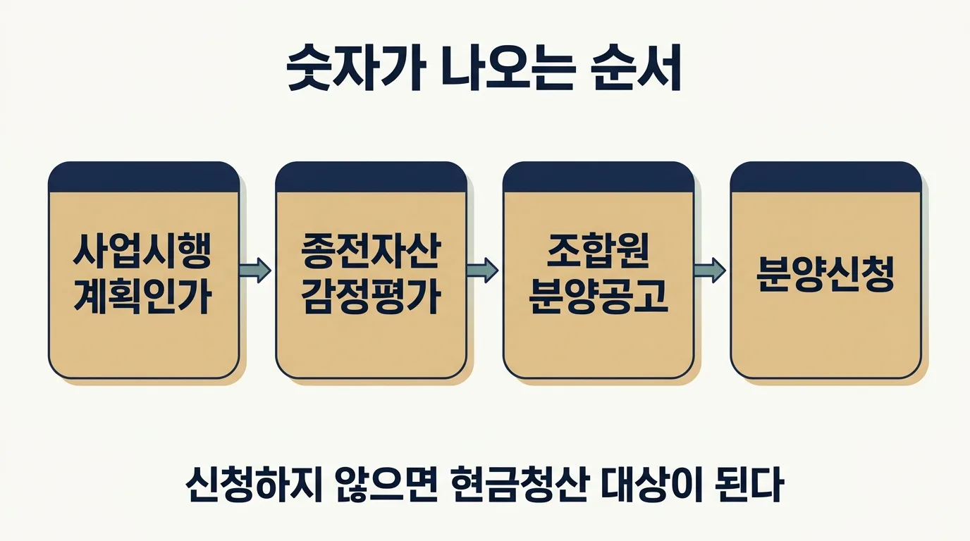사업시행계획인가 이후 감정평가와 분양신청 순서 정리 도해