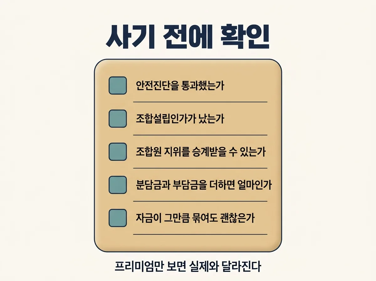 재건축 단지 아파트를 살 때 확인할 다섯 가지 체크리스트 도해