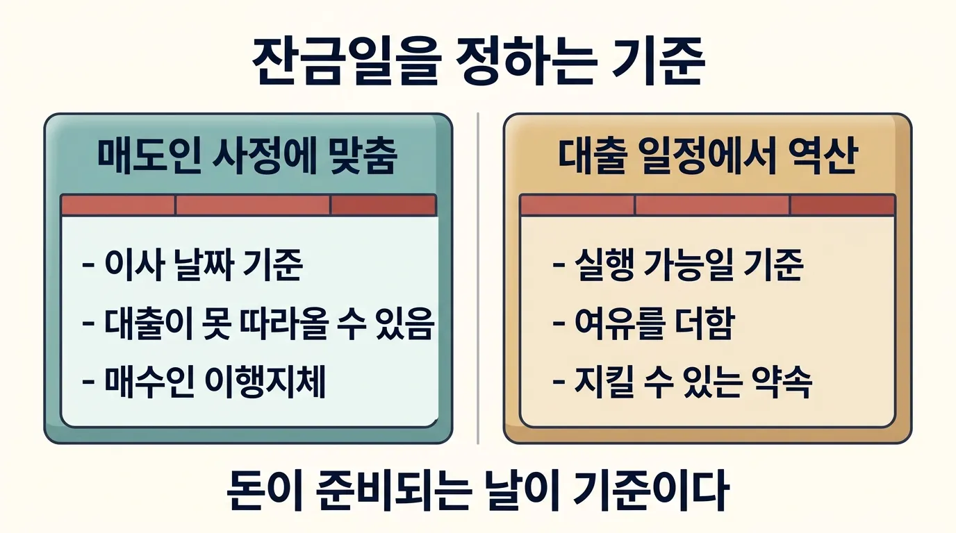 잔금일을 매도인 사정이 아니라 대출 실행 가능일에서 역산해야 하는 이유 비교