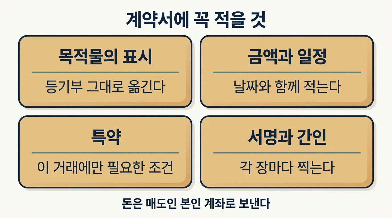 직거래 계약서에 반드시 적어야 할 항목과 주의할 점 도해