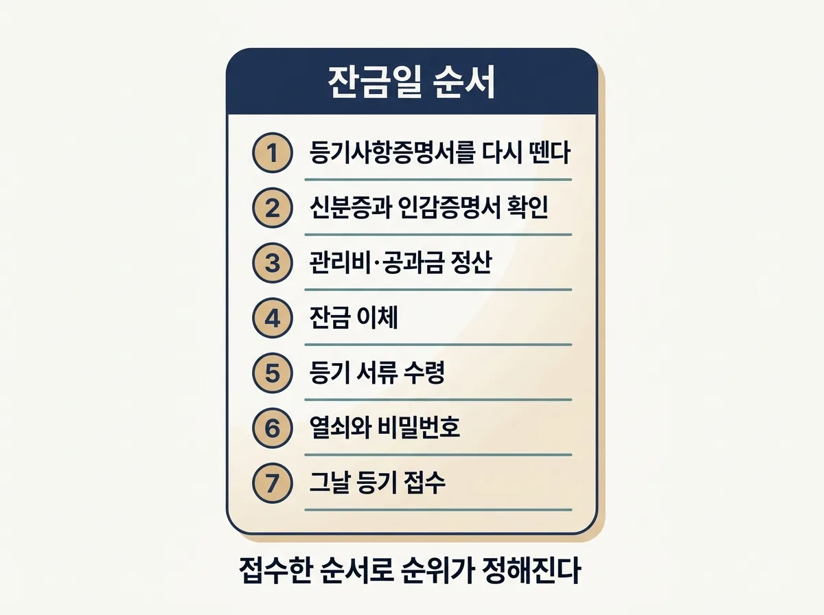 직거래 잔금일에 같은 자리에서 처리할 일곱 가지 순서 도해