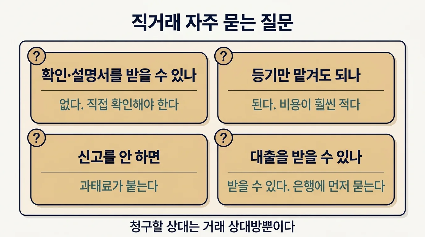 부동산 직거래에 관한 자주 묻는 질문 네 가지 답변 카드 정리