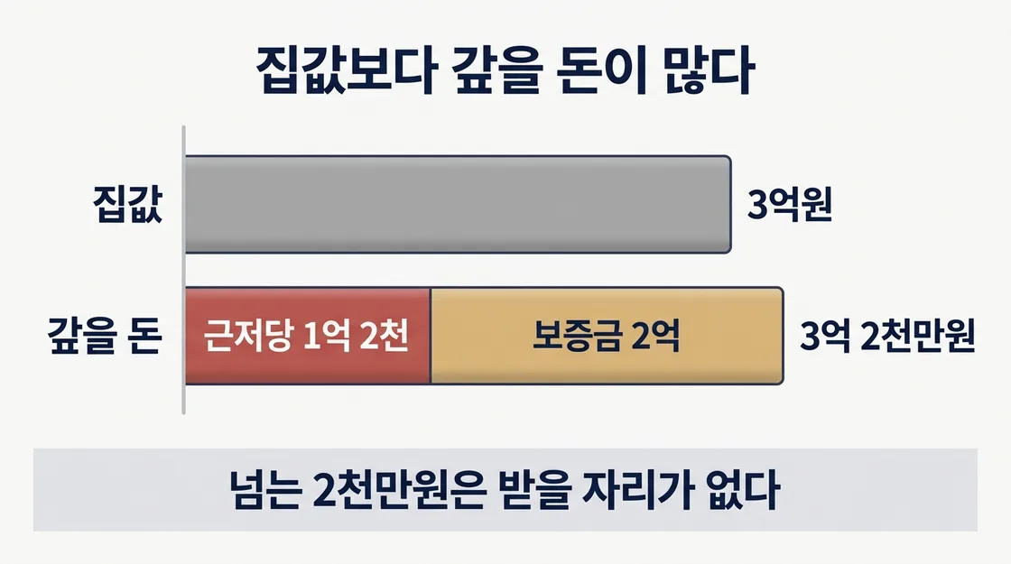 집값과 선순위 채권, 보증금의 관계를 금액으로 비교한 도해