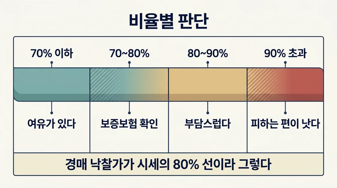 선순위 채권과 보증금을 시세로 나눈 비율별 위험 구간 정리