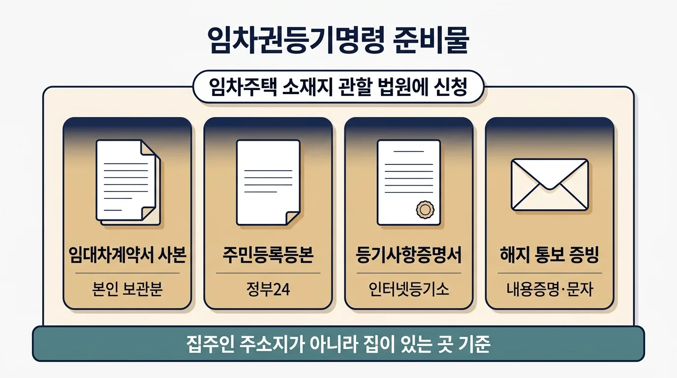 임차권등기명령 신청 서류 4가지와 관할 법원 기준 정리 도해