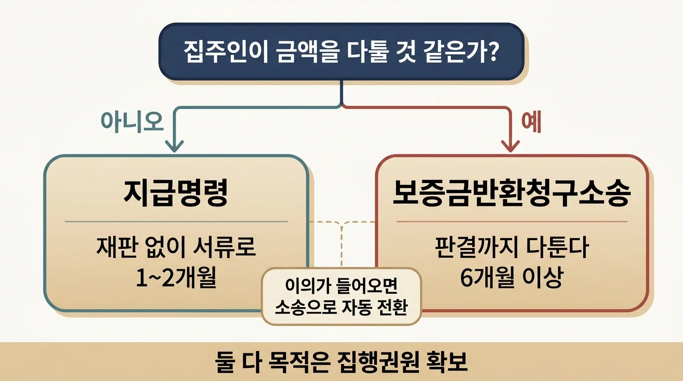 지급명령과 보증금반환청구소송 중 무엇을 고를지 판단하는 비교표