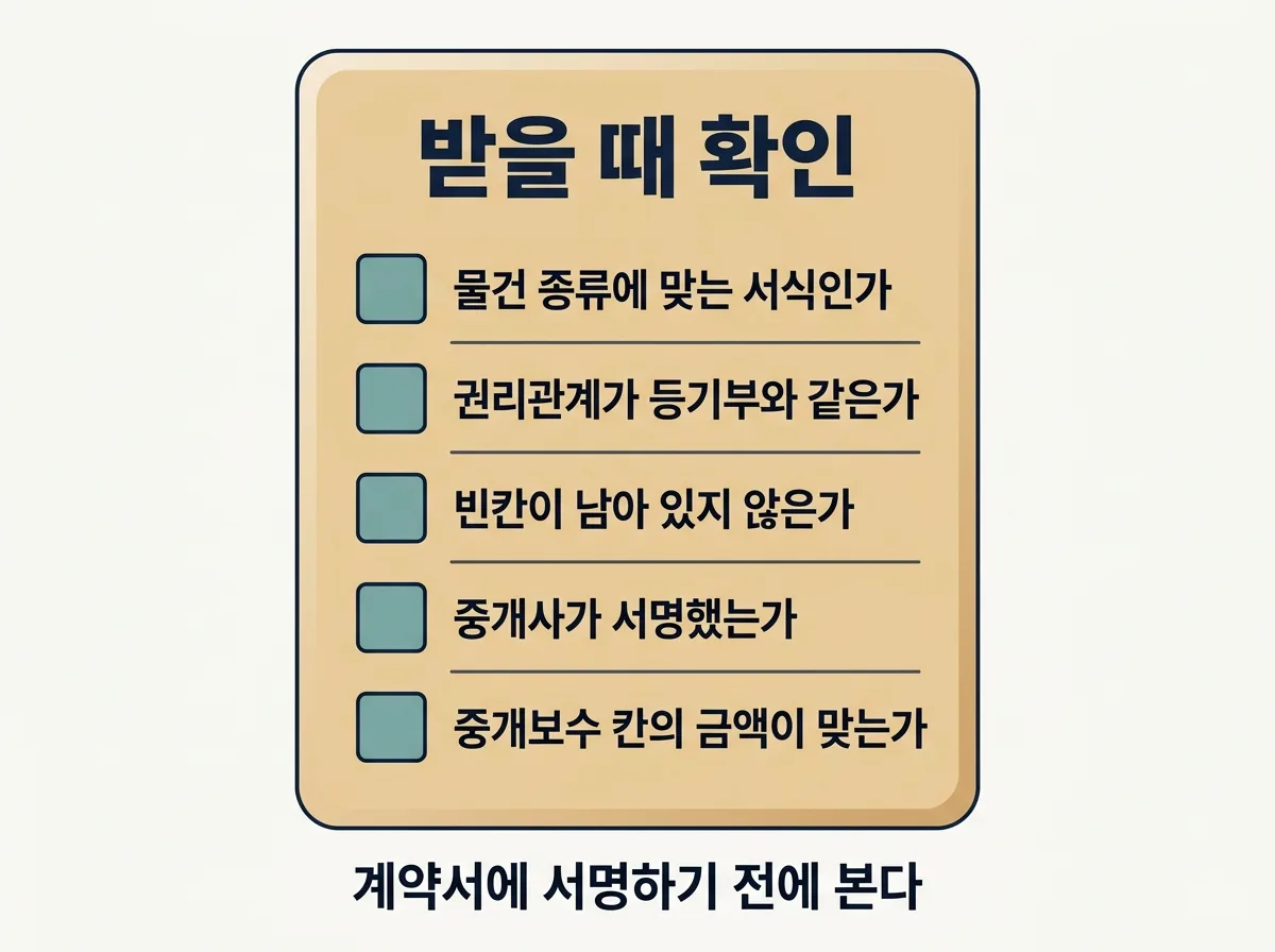 확인·설명서를 받을 때 확인할 다섯 가지 체크리스트 도해