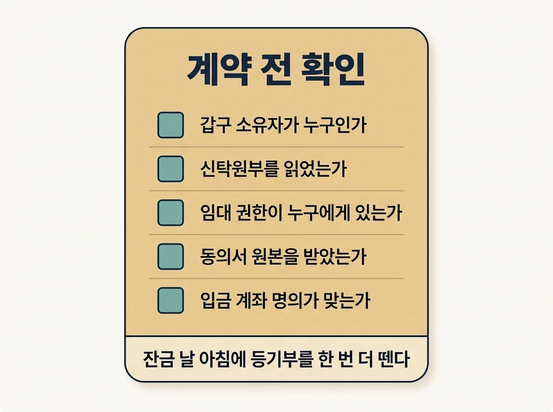 신탁등기 계약 전 확인할 다섯 가지 체크리스트를 정리한 도해
