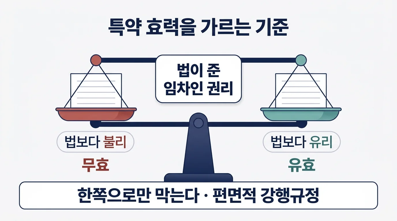주택임대차보호법 제10조 편면적 강행규정에 따른 특약 효력 판단 도해
